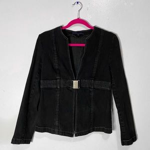 black denim buckle blazer